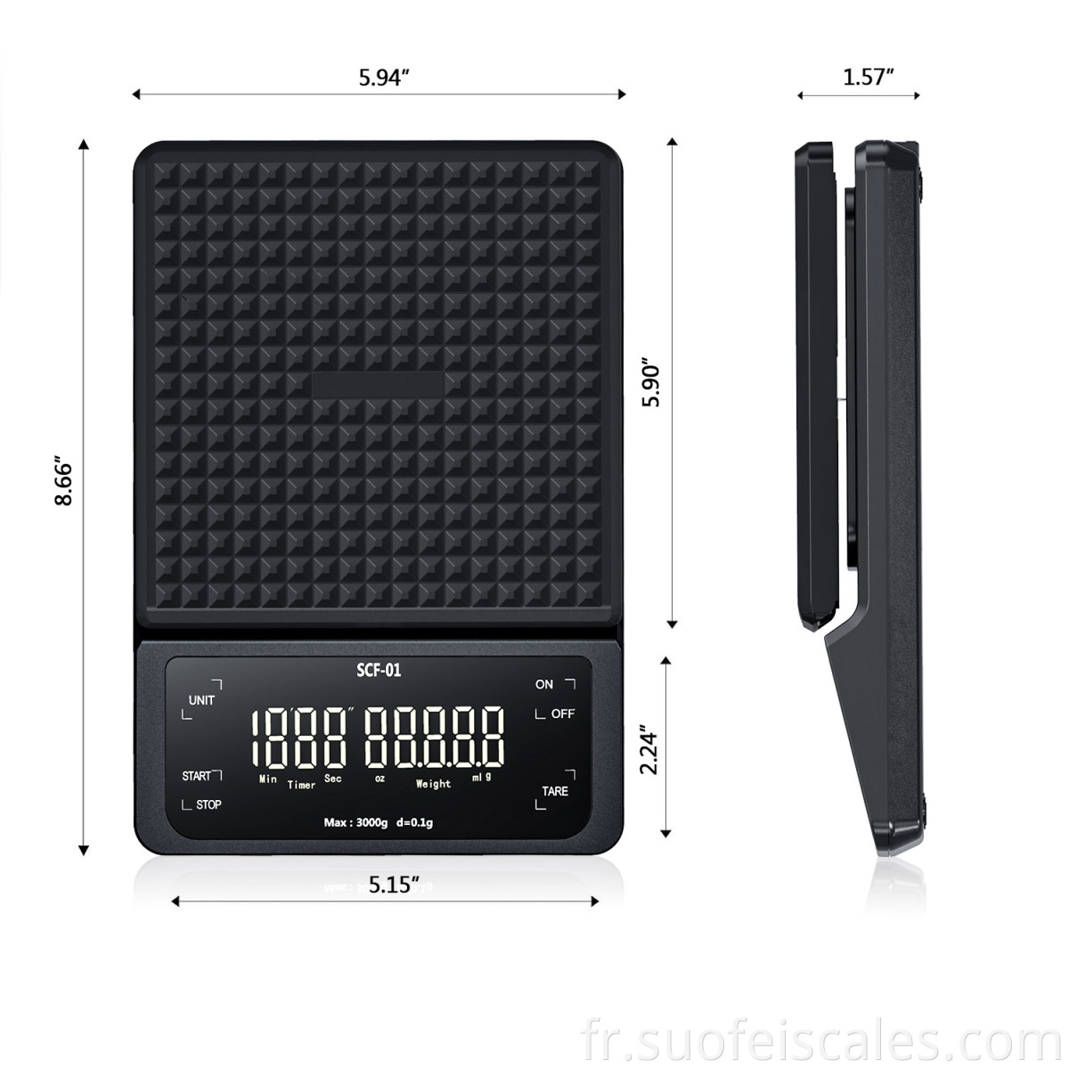 SCF-01 Nouveau design 3kg Affichage LED AAABATTERY Black Electronic Digital Timer Coffee Scale